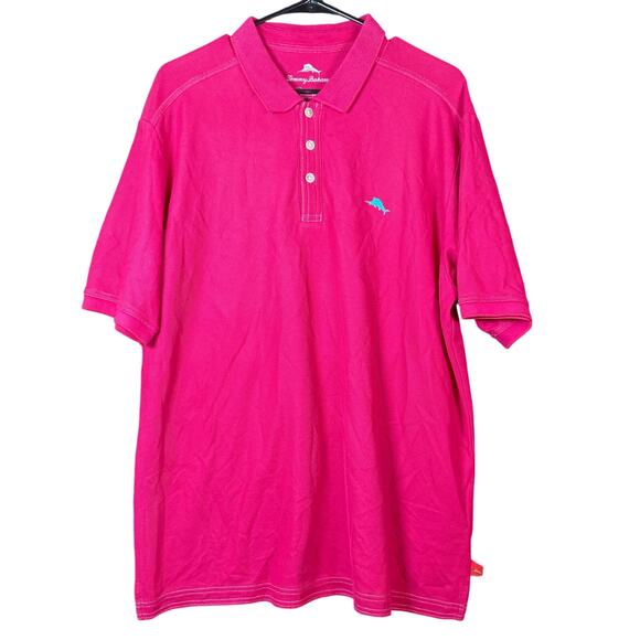Tommy Bahama Mens Shirt Berry Pink Polo Short Sleeve Pima Cotton Large - Picture 1 of 12